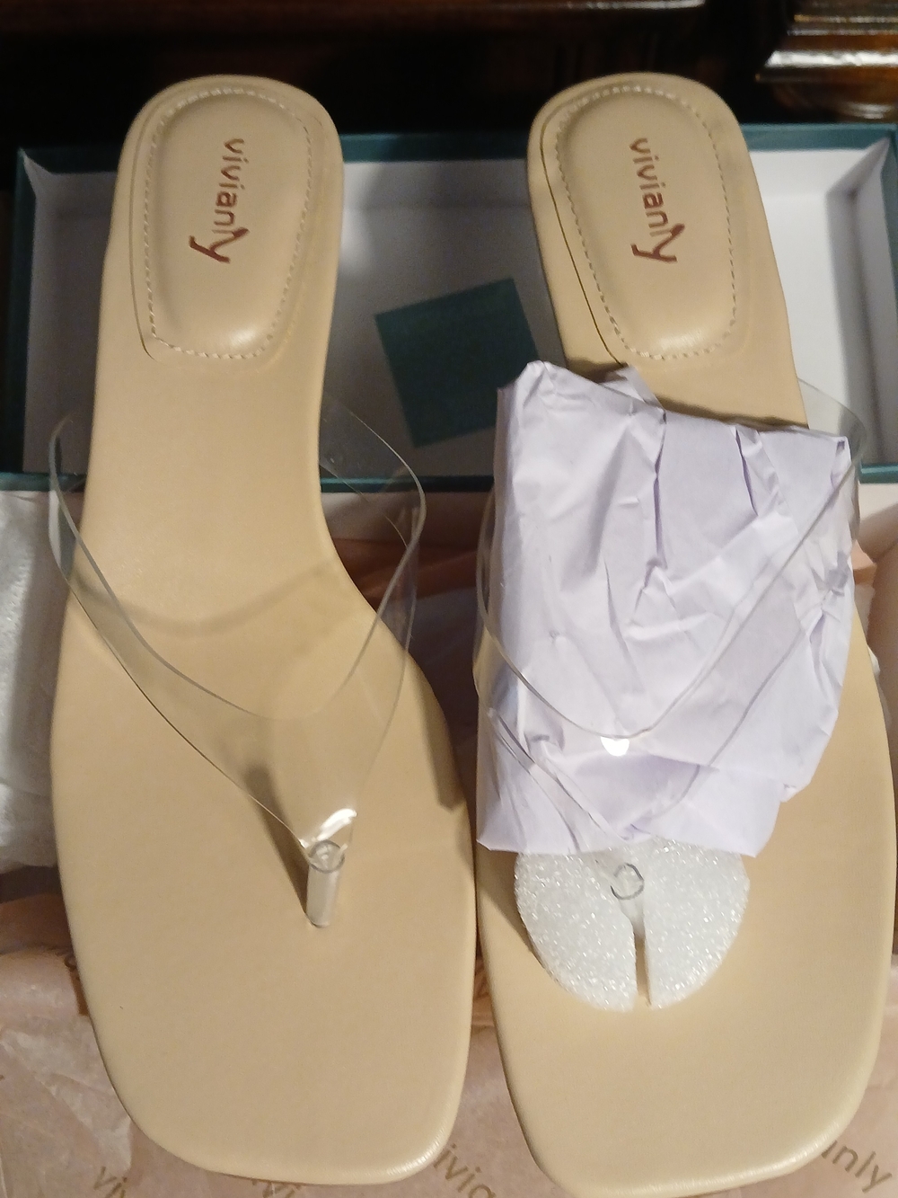 Vivianly Nude Clear Strap Women's Slide Sandals